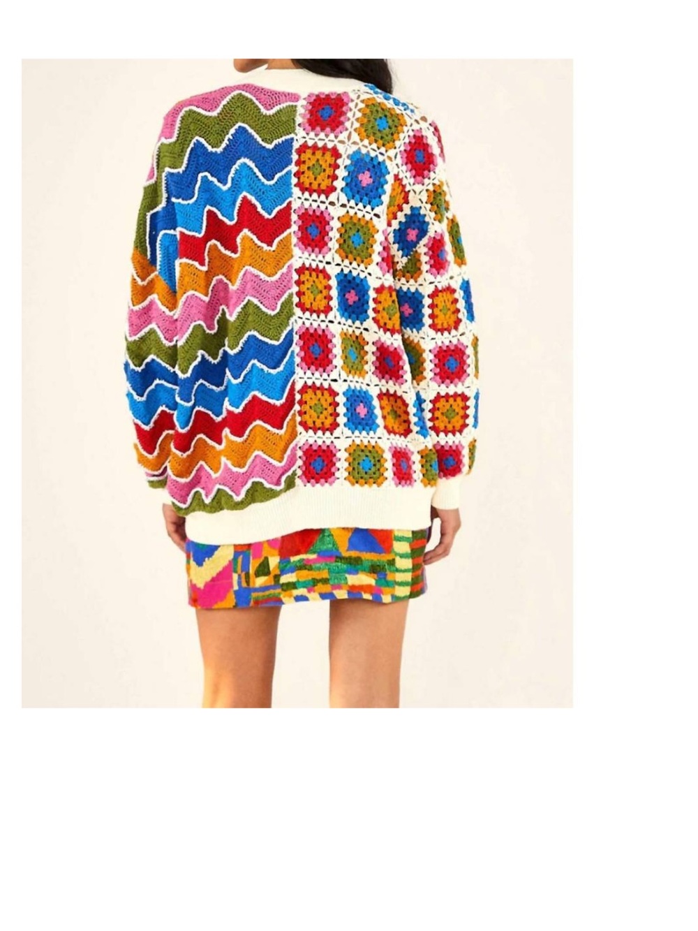 FARM Rio Multicolor Crochet & Zigzag Knit Cardigan - White Trim - Picture 2 of 5